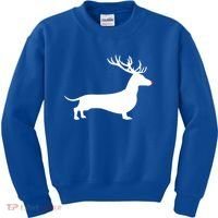 Funny Dachshund Dog Christmas Wiener Reindeer Antler Xmas Gift Kids Sweatshirt thumb 0