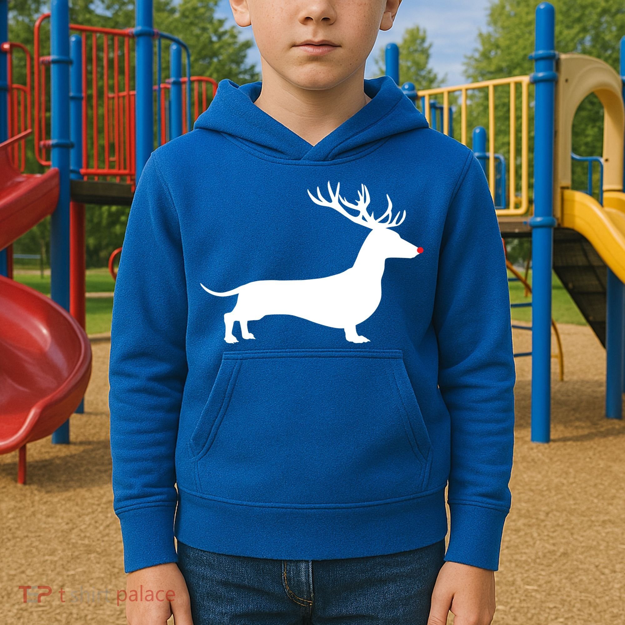 Funny Dachshund Dog Christmas Wiener Reindeer Antler Xmas Gift Kids Hoodie