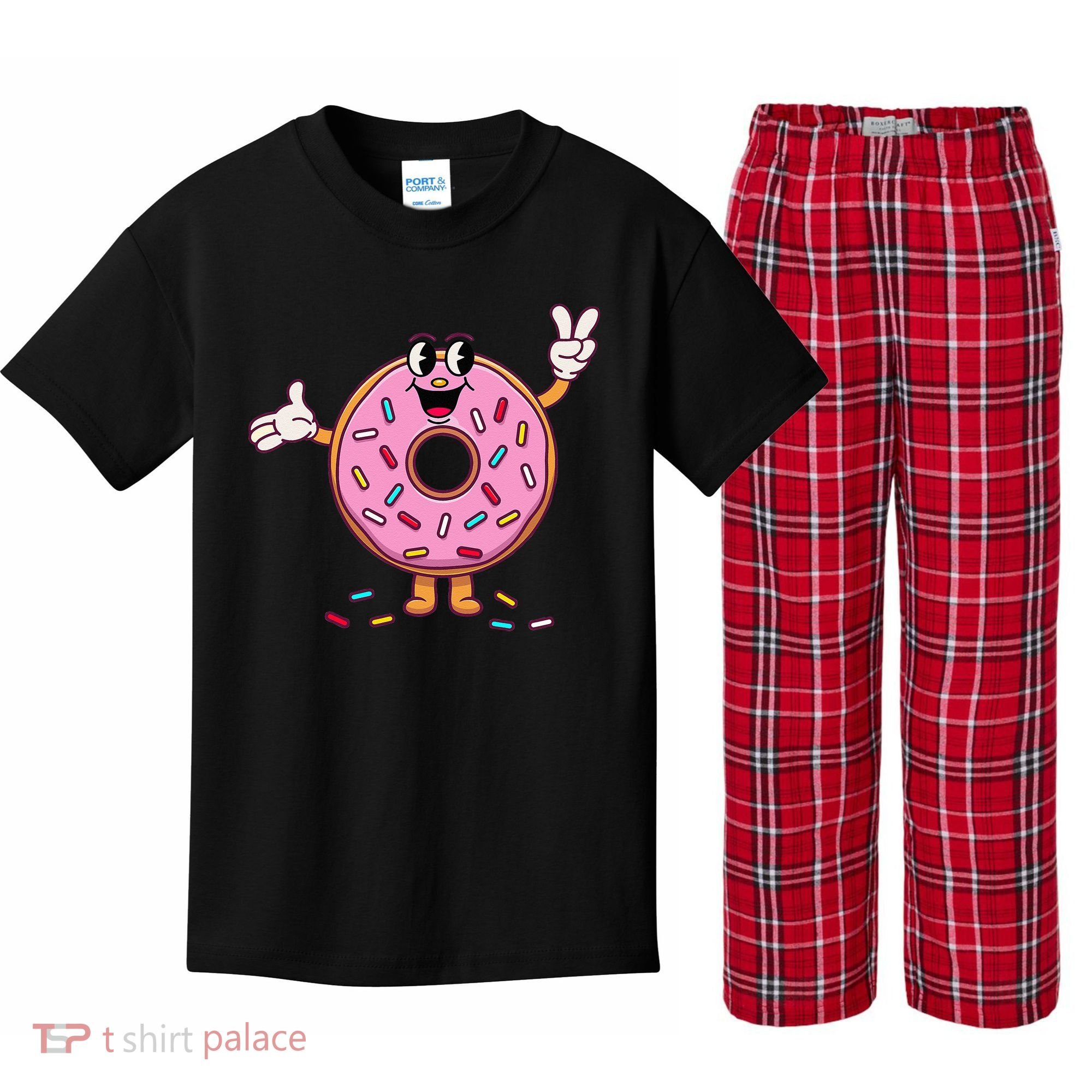 Funny Donut Donut Sprinkles Kids Plaid Pajama Set