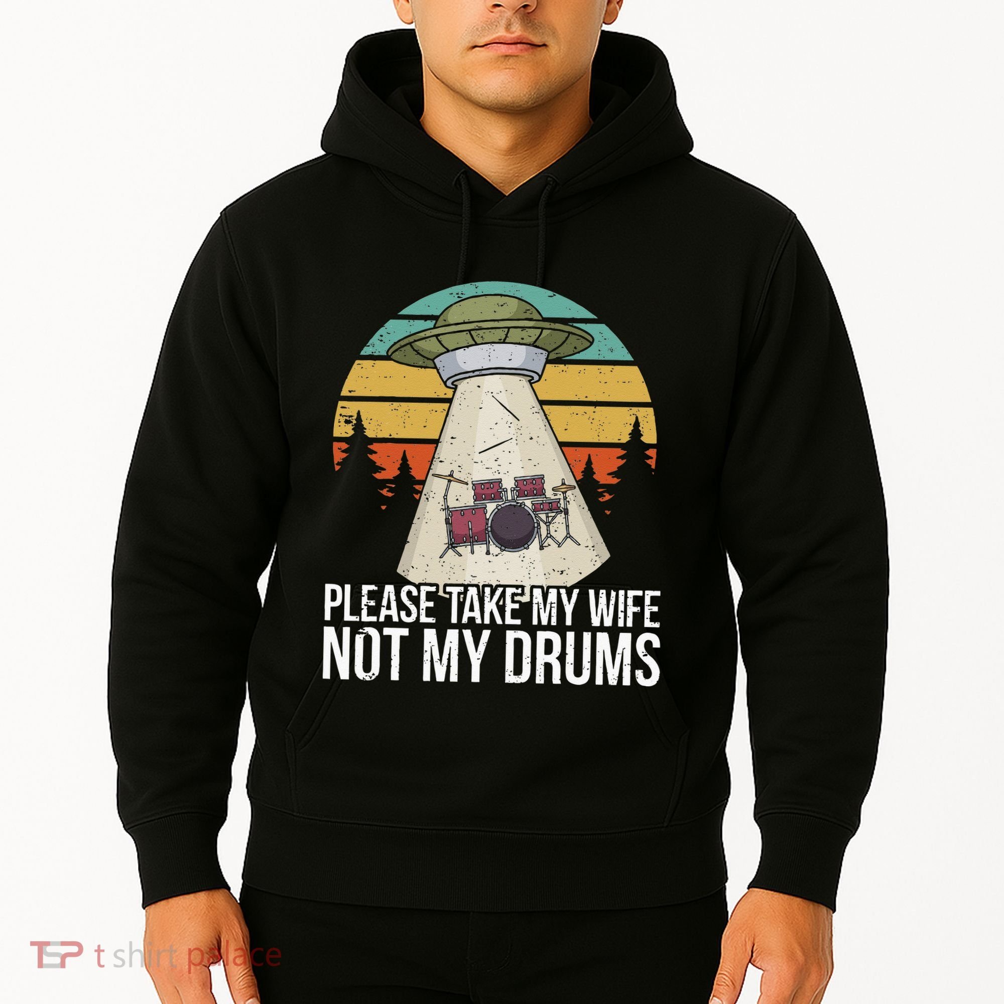 Funny Drummer Drumming Drum Kit Percussion I Wife Ufo Aliens Hoodie