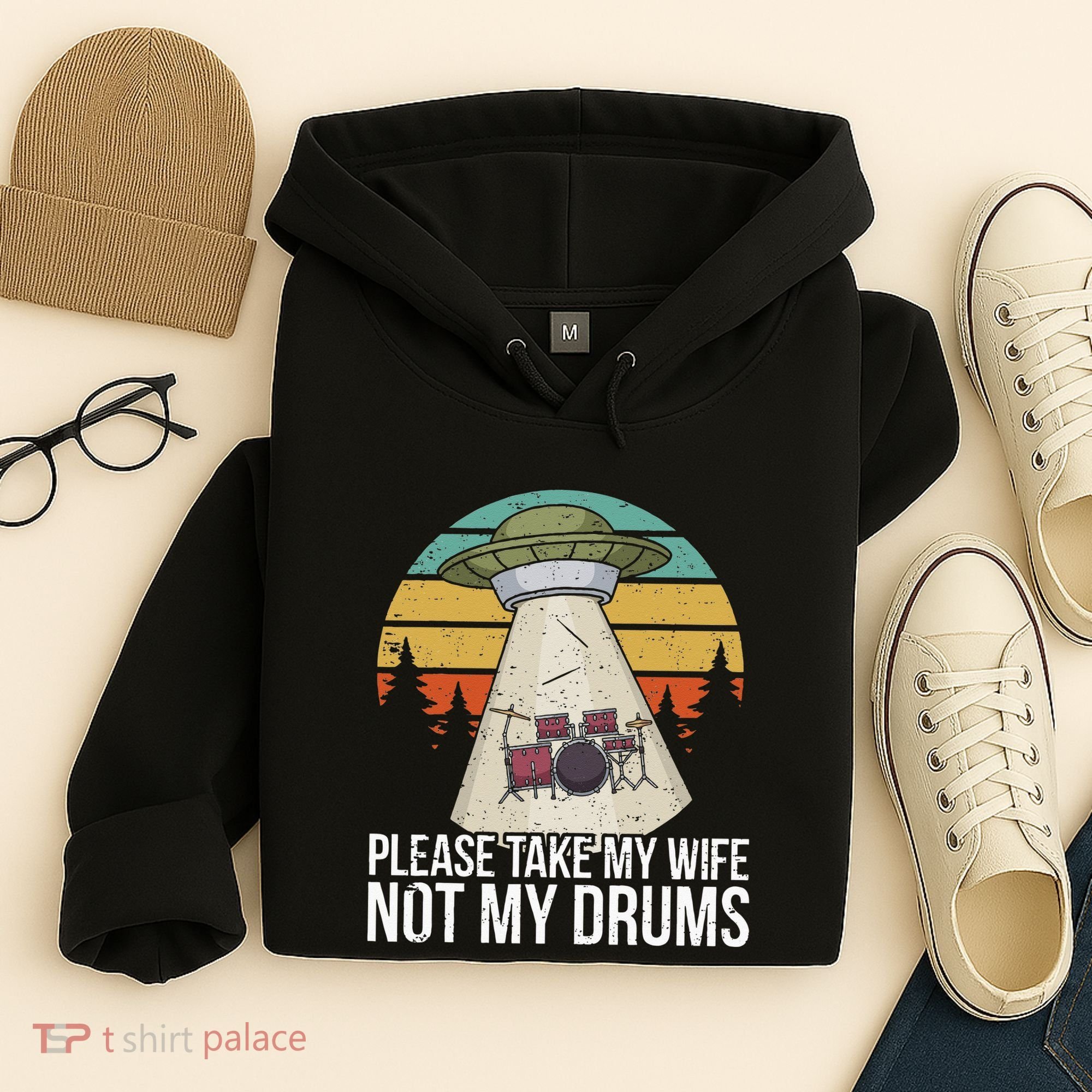 Funny Drummer Drumming Drum Kit Percussion I Wife Ufo Aliens Hoodie