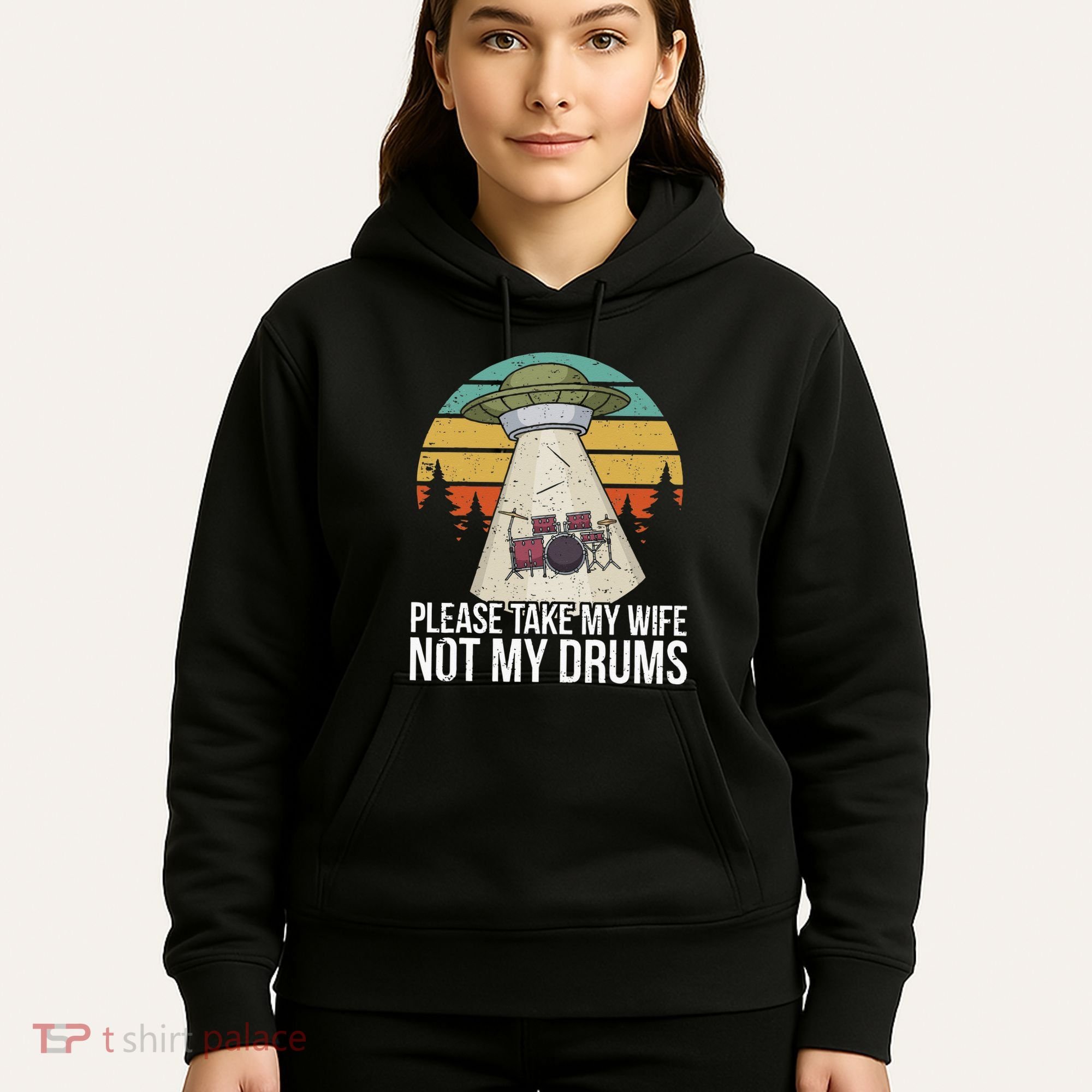 Funny Drummer Drumming Drum Kit Percussion I Wife Ufo Aliens Hoodie