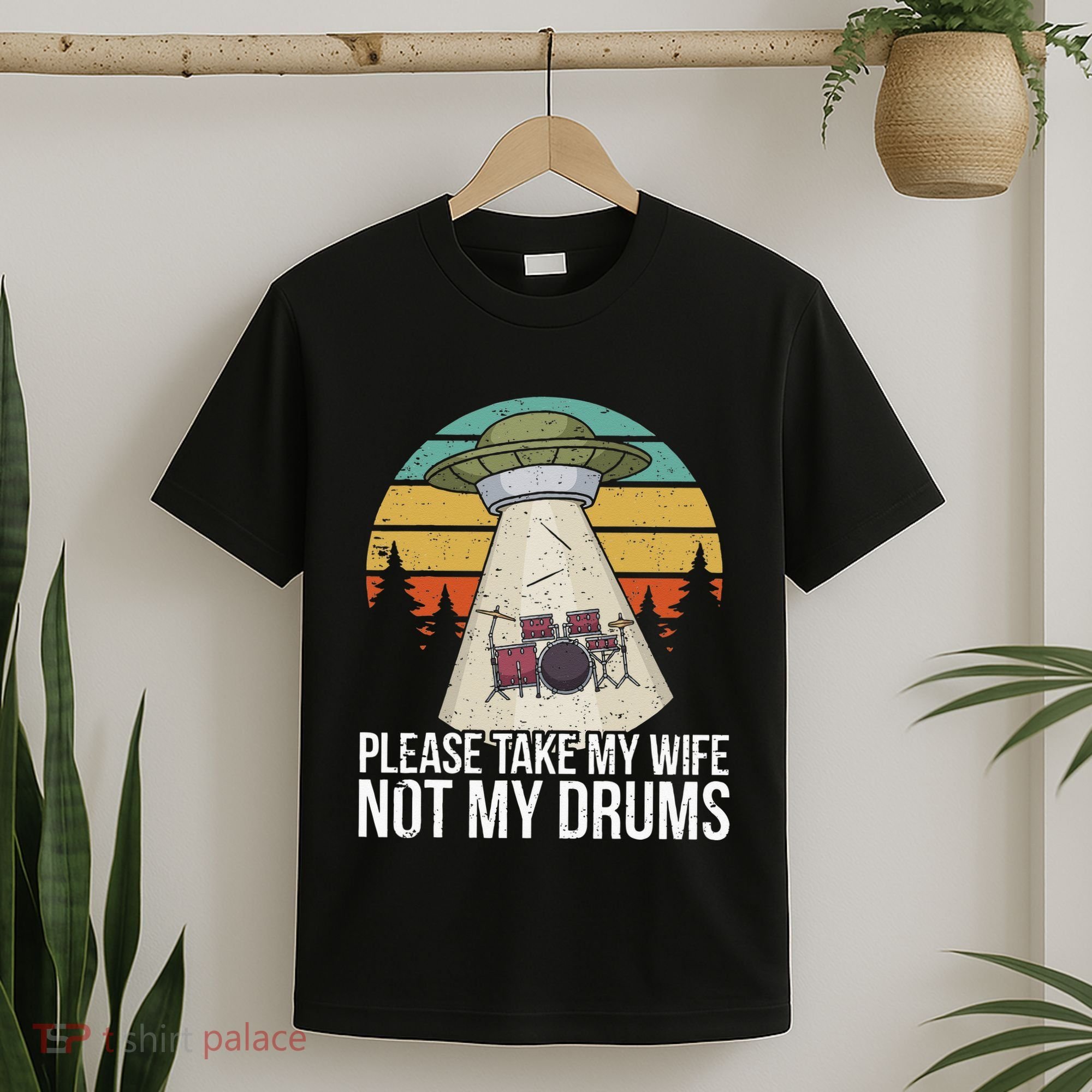Funny Drummer Drumming Drum Kit Percussion I Wife Ufo Aliens T-Shirt