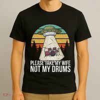 Funny Drummer Drumming Drum Kit Percussion I Wife Ufo Aliens T-Shirt thumb 3