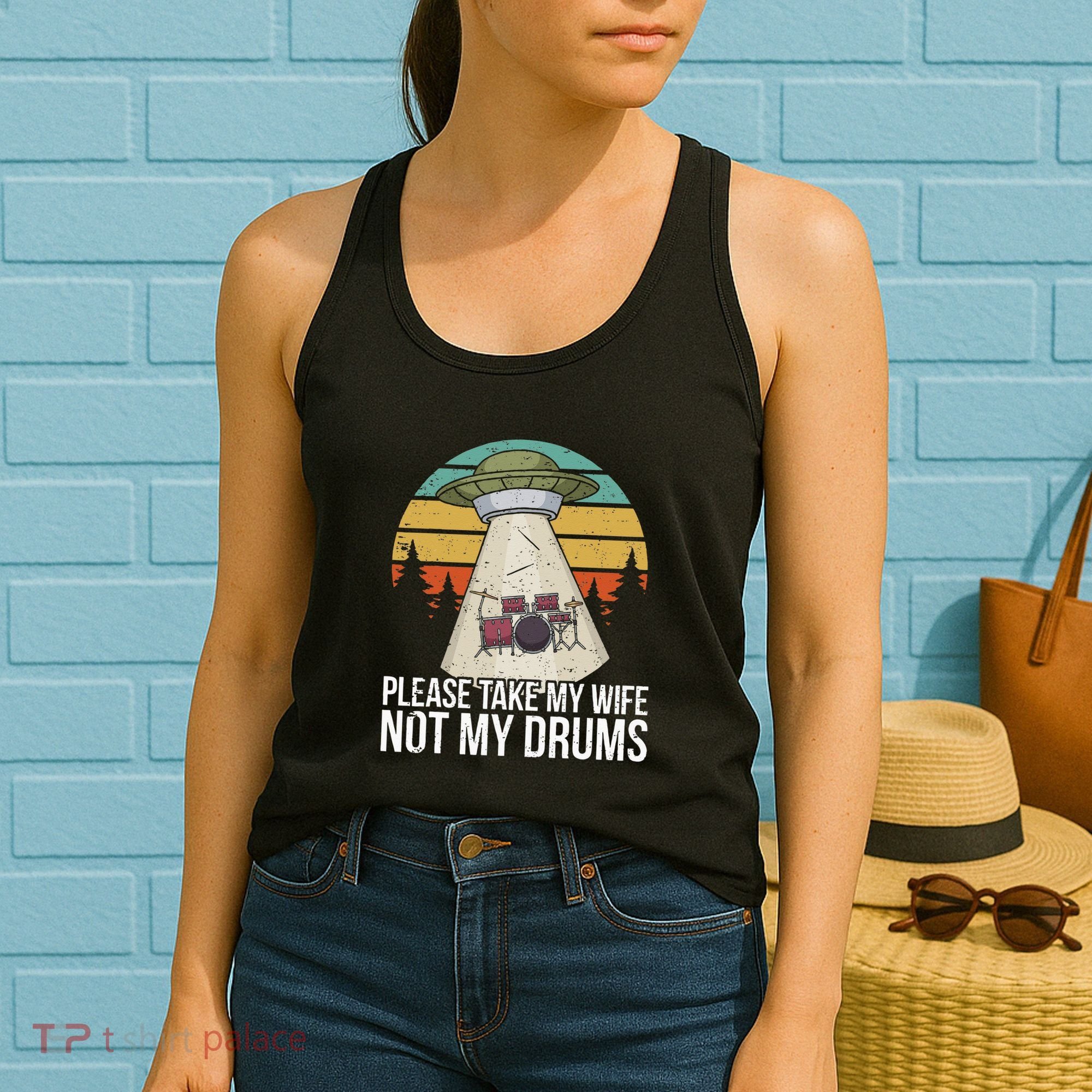 Funny Drummer Drumming Drum Kit Percussion I Wife Ufo Aliens Women's Tank Top