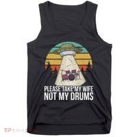 Funny Drummer Drumming Drum Kit Percussion I Wife Ufo Aliens Tank Top thumb 0