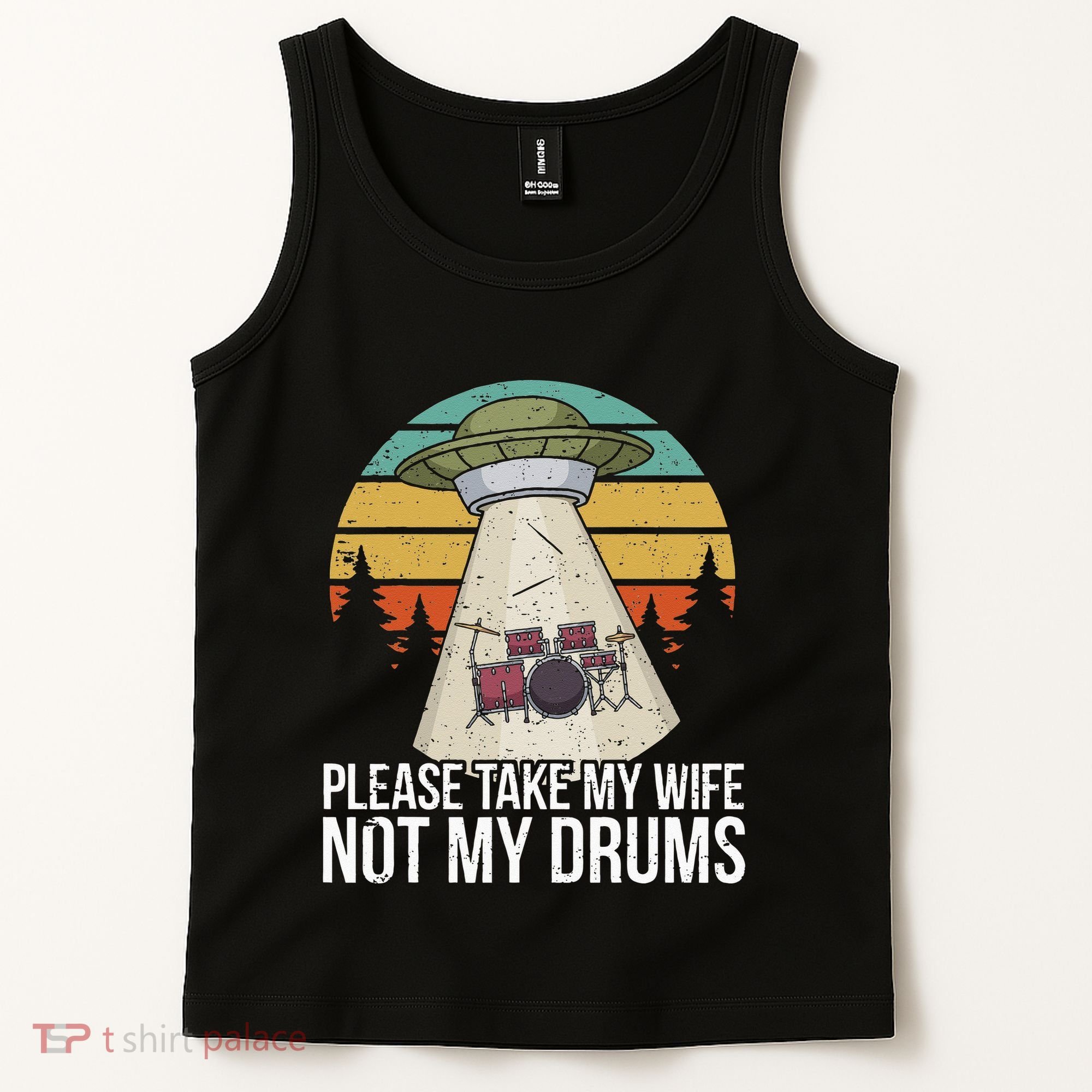 Funny Drummer Drumming Drum Kit Percussion I Wife Ufo Aliens Tank Top