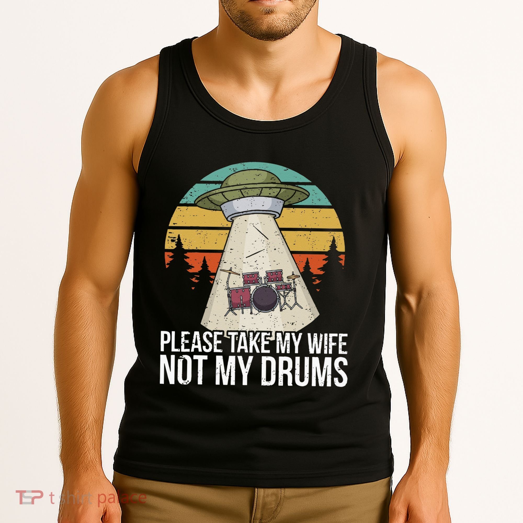 Funny Drummer Drumming Drum Kit Percussion I Wife Ufo Aliens Tank Top