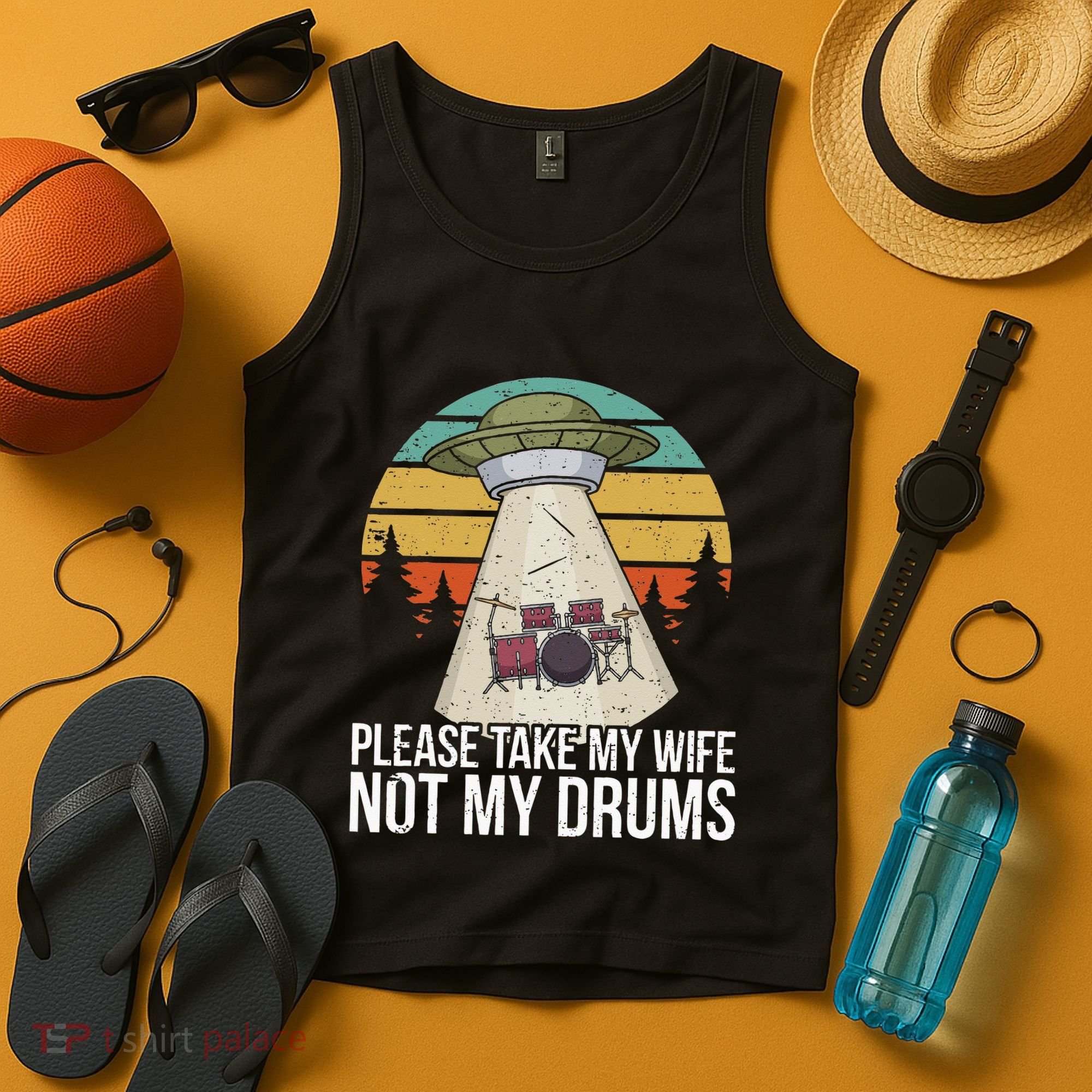 Funny Drummer Drumming Drum Kit Percussion I Wife Ufo Aliens Tank Top
