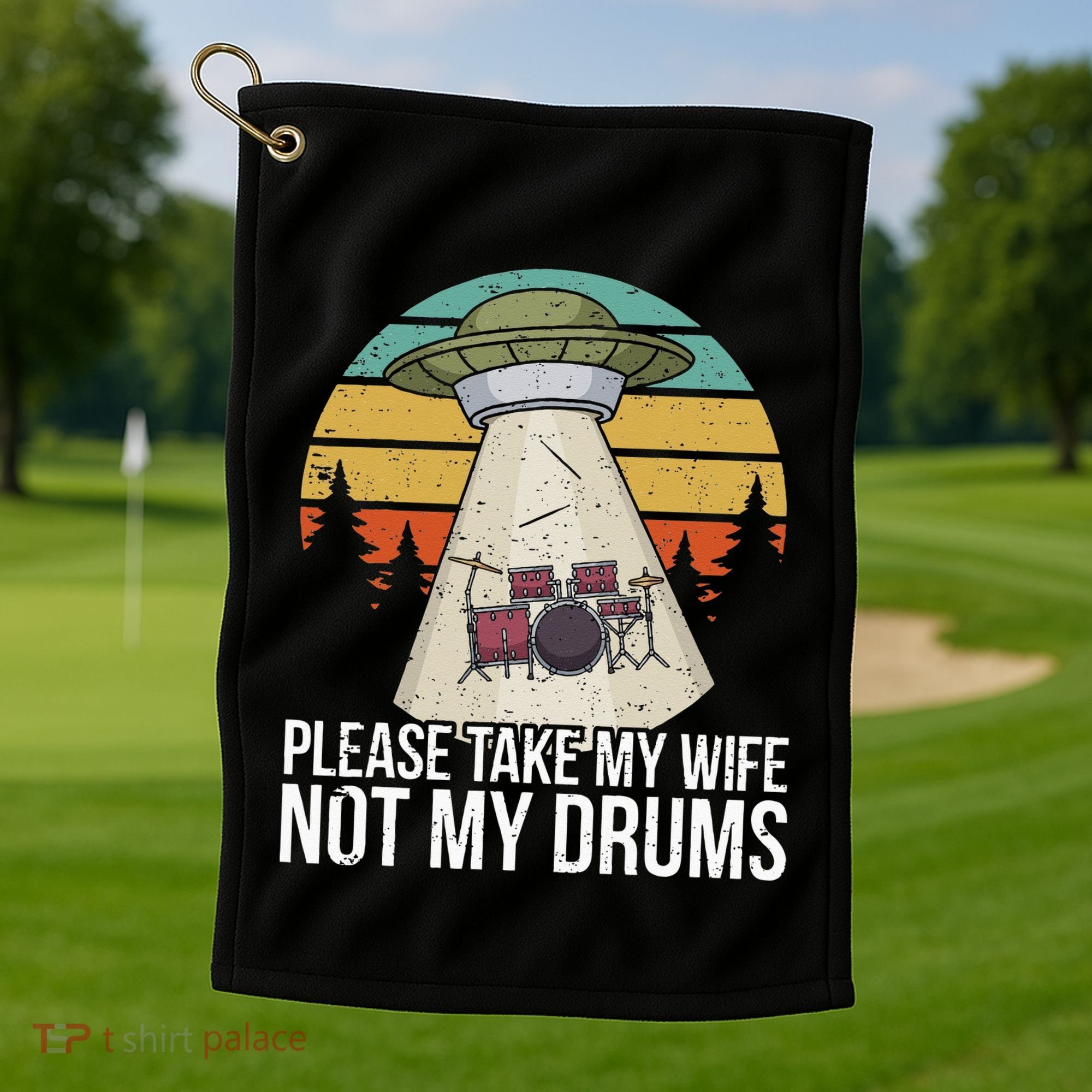 Funny Drummer Drumming Drum Kit Percussion I Wife Ufo Aliens Golf Towel