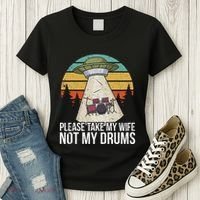 Funny Drummer Drumming Drum Kit Percussion I Wife Ufo Aliens Women's T-Shirt thumb 3