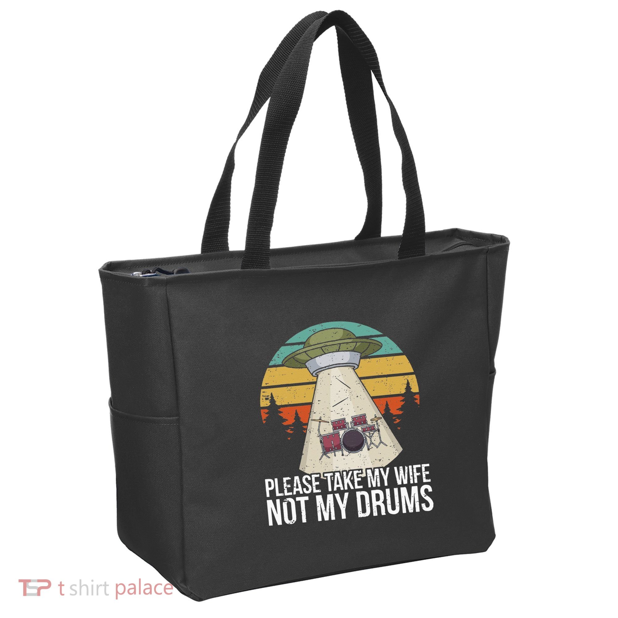 Funny Drummer Drumming Drum Kit Percussion I Wife Ufo Aliens Tote Bag