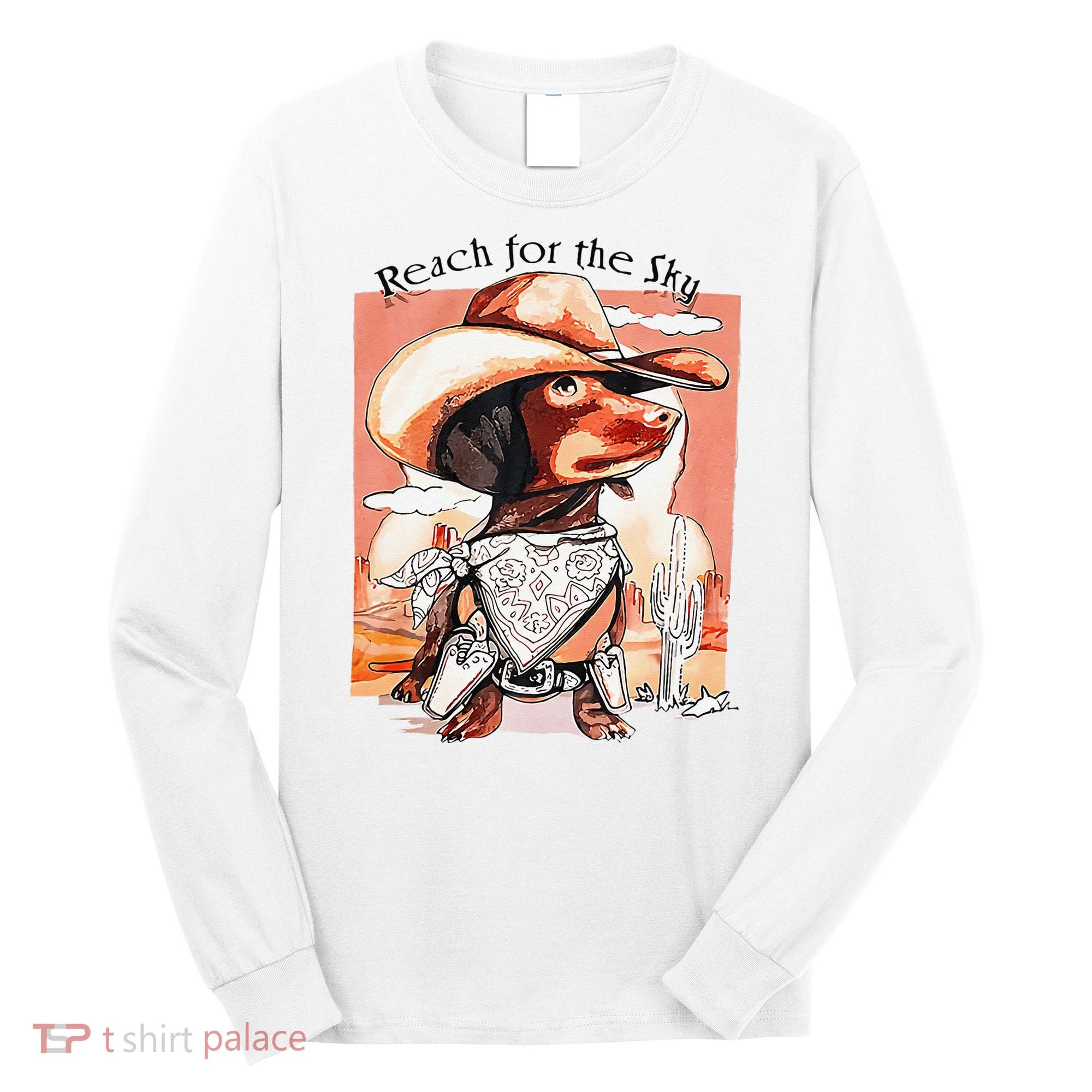 Funny Dachshund Dog Cow Hat Reach Sky Western Puppy Retro Long Sleeve Shirt