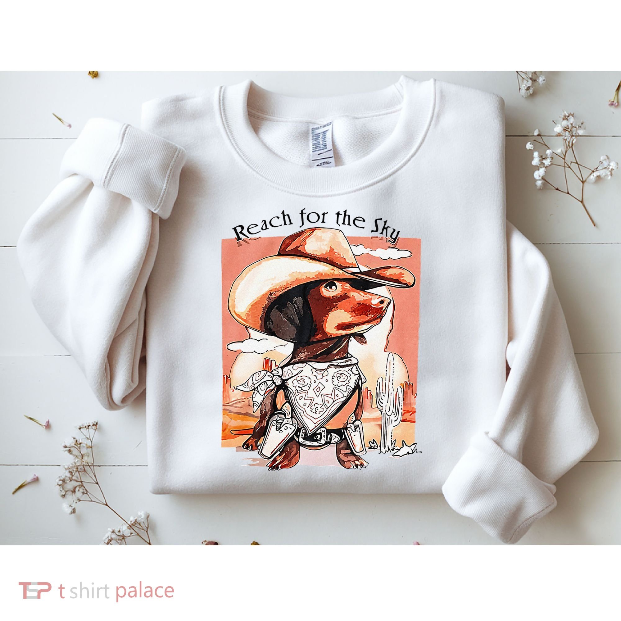 Funny Dachshund Dog Cow Hat Reach Sky Western Puppy Retro Sweatshirt