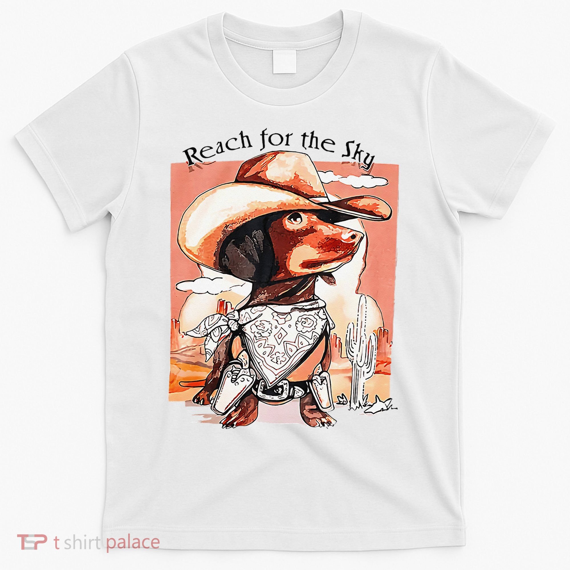 Funny Dachshund Dog Cow Hat Reach Sky Western Puppy Retro T-Shirt