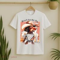 Funny Dachshund Dog Cow Hat Reach Sky Western Puppy Retro T-Shirt thumb 2