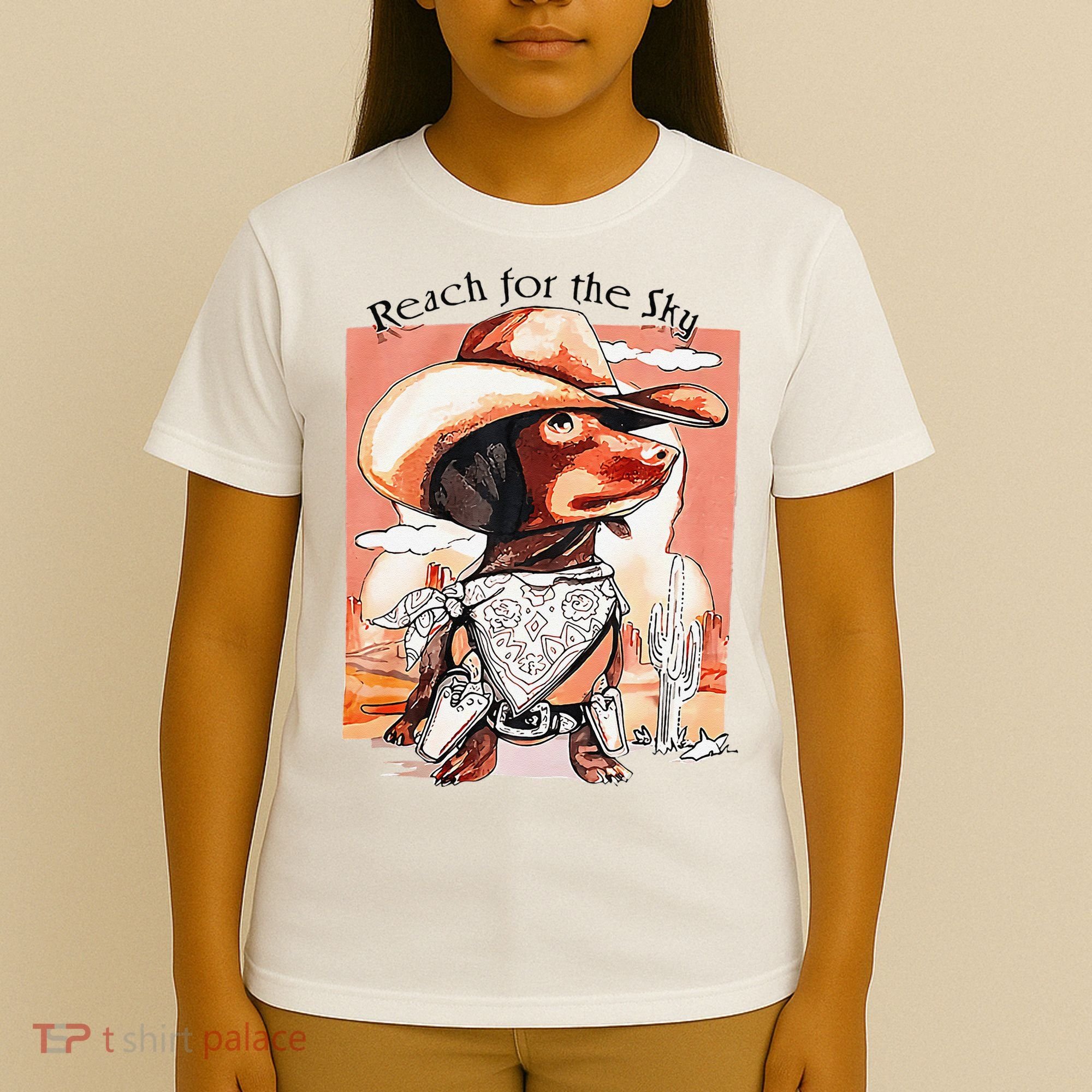 Funny Dachshund Dog Cow Hat Reach Sky Western Puppy Retro T-Shirt