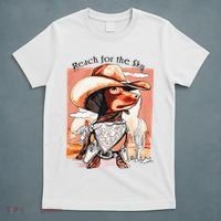 Funny Dachshund Dog Cow Hat Reach Sky Western Puppy Retro T-Shirt thumb 5
