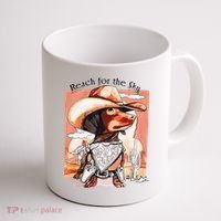 Funny Dachshund Dog Cow Hat Reach Sky Western Puppy Retro Coffee Mug thumb 1