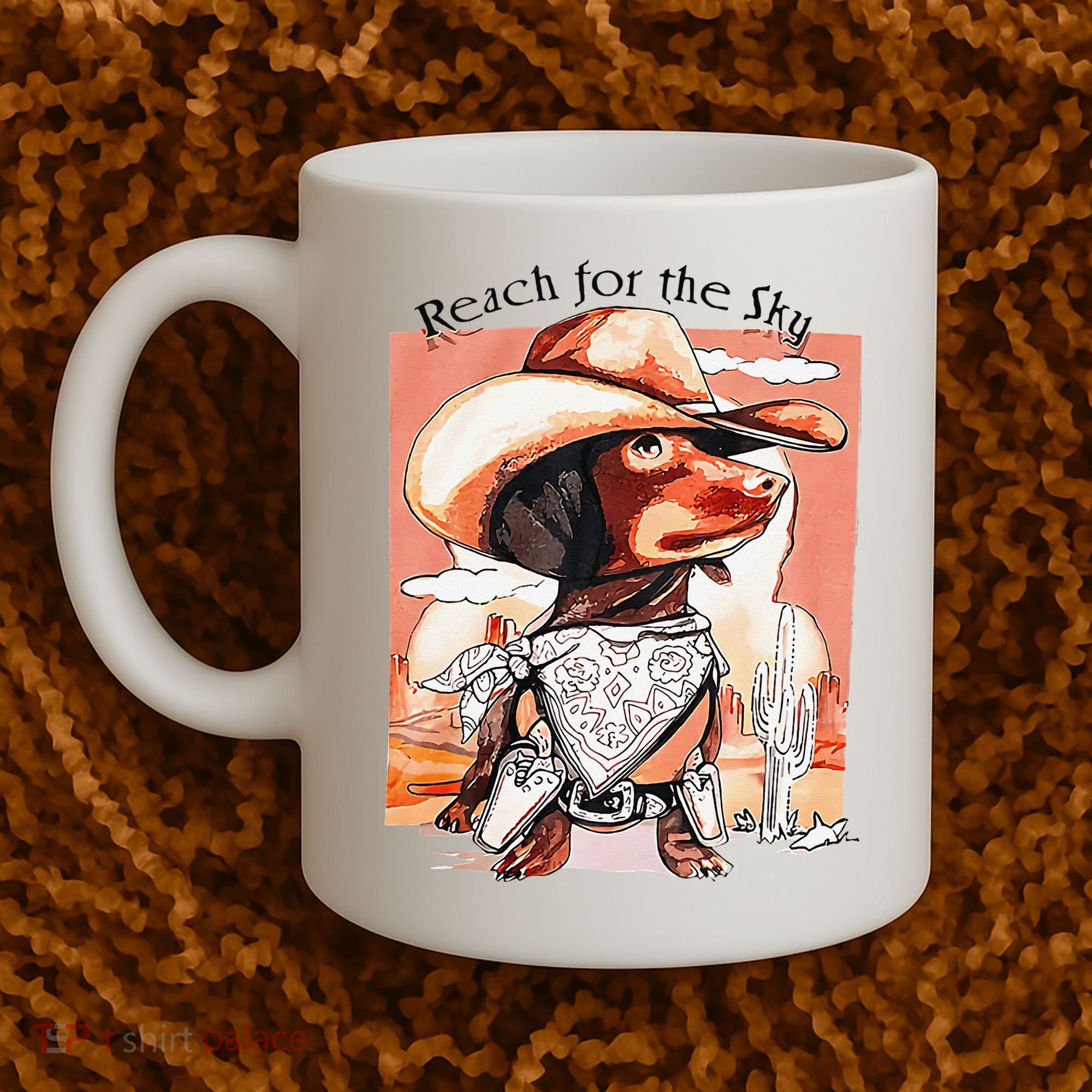 Funny Dachshund Dog Cow Hat Reach Sky Western Puppy Retro Coffee Mug