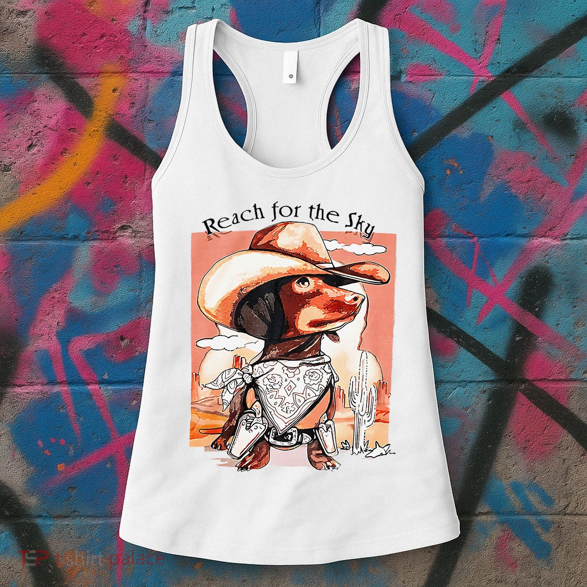 Funny Dachshund Dog Cow Hat Reach Sky Western Puppy Retro Women's Tank Top