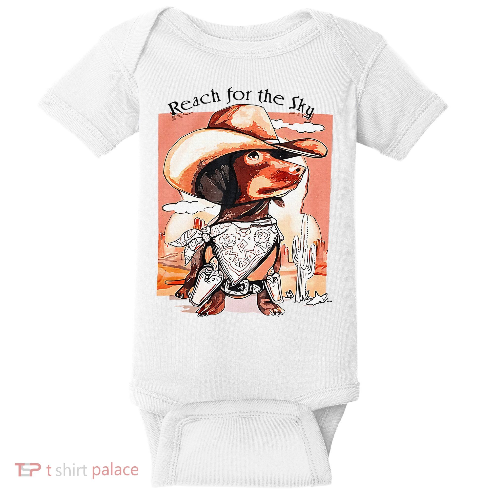 Funny Dachshund Dog Cow Hat Reach Sky Western Puppy Retro Baby Bodysuit