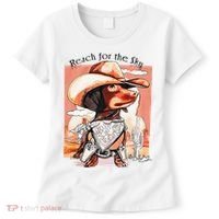 Funny Dachshund Dog Cow Hat Reach Sky Western Puppy Retro Women's T-Shirt thumb 0