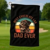 Fathers Day Dog Lover Daddy Best Chocolate Lab Dad Ever Golf Towel thumb 1