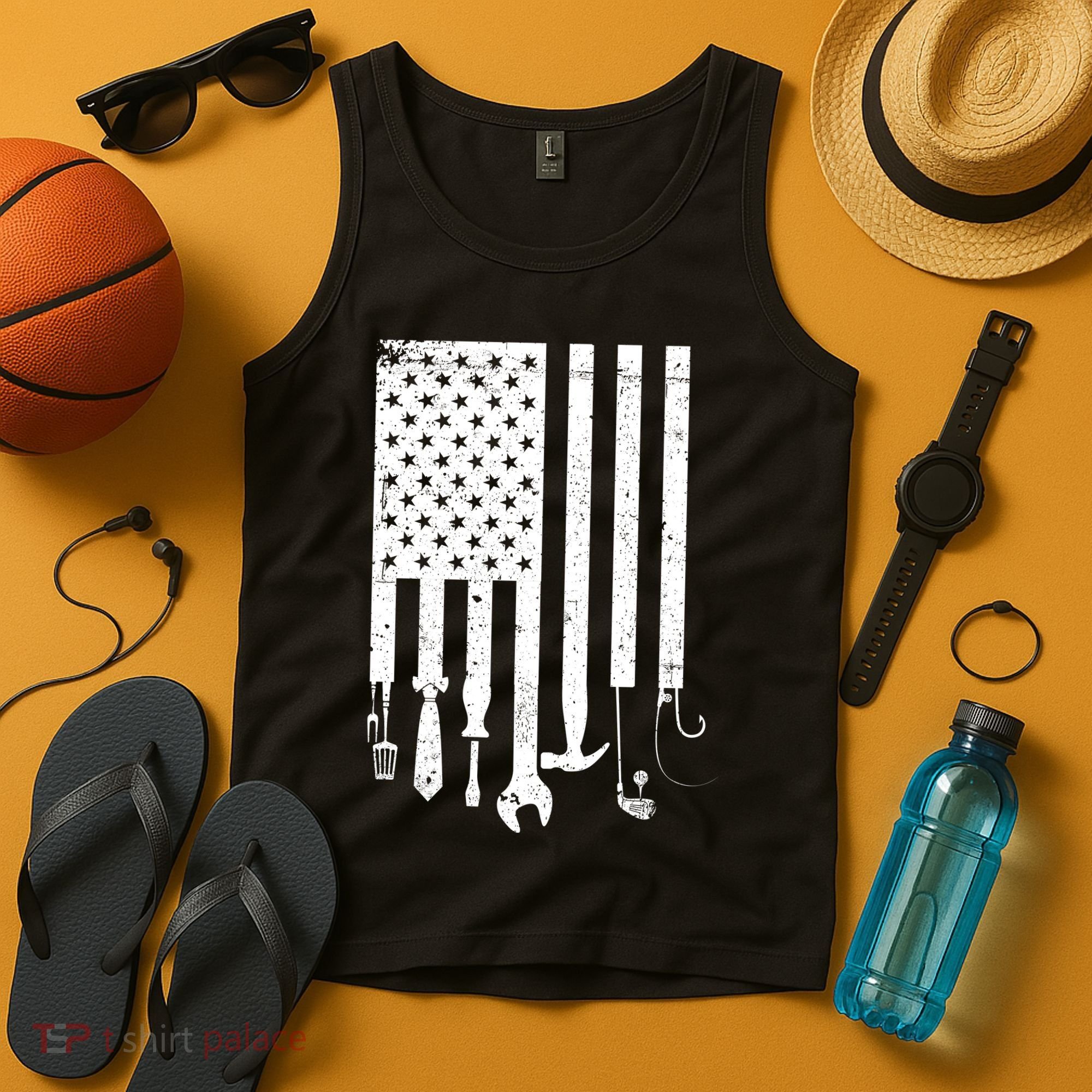 Father's Day Dad Tools USA American Flag Tank Top
