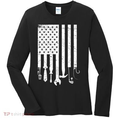 Father's Day Dad Tools USA American Flag Women's Long Sleeve Shirt