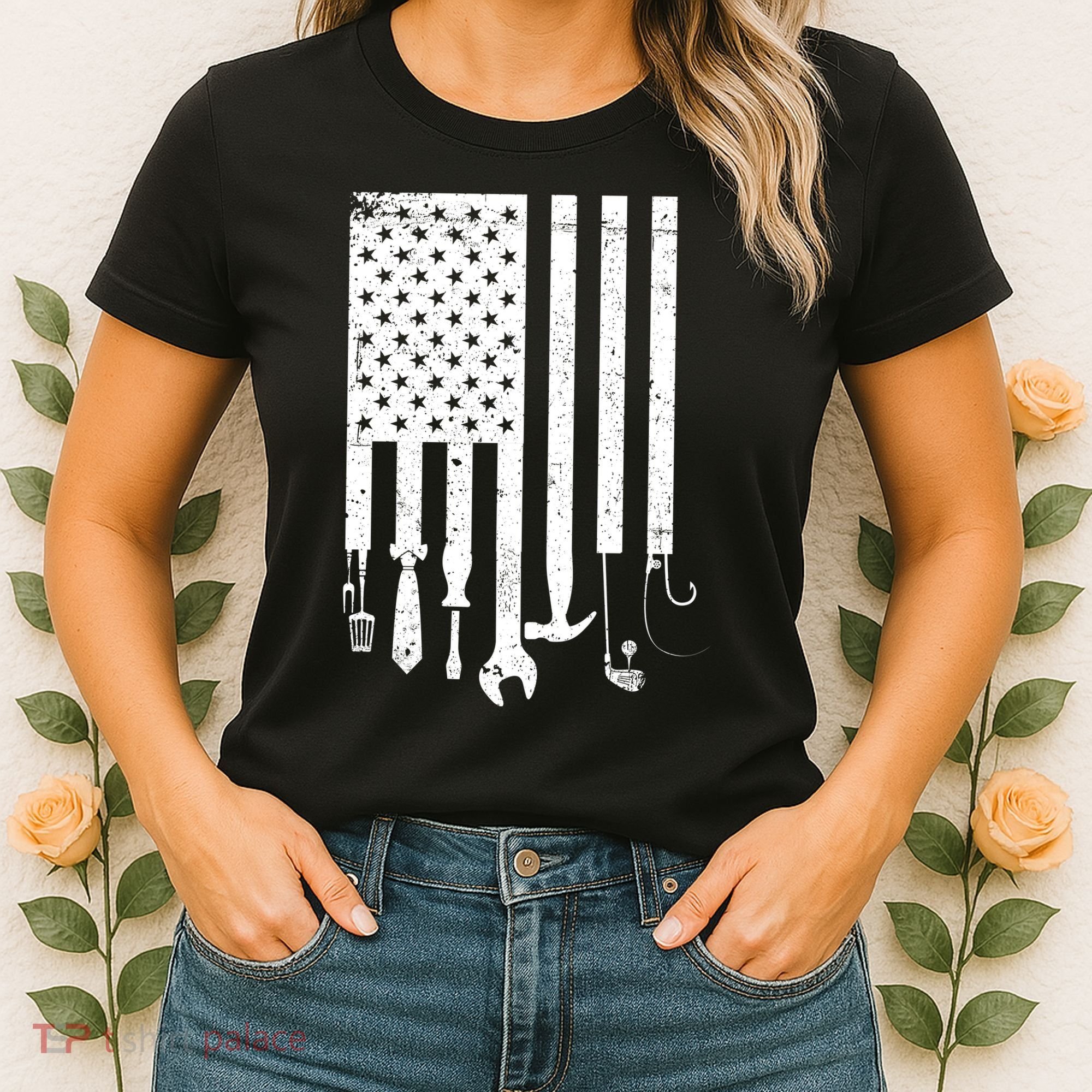 Father's Day Dad Tools USA American Flag Women's T-Shirt