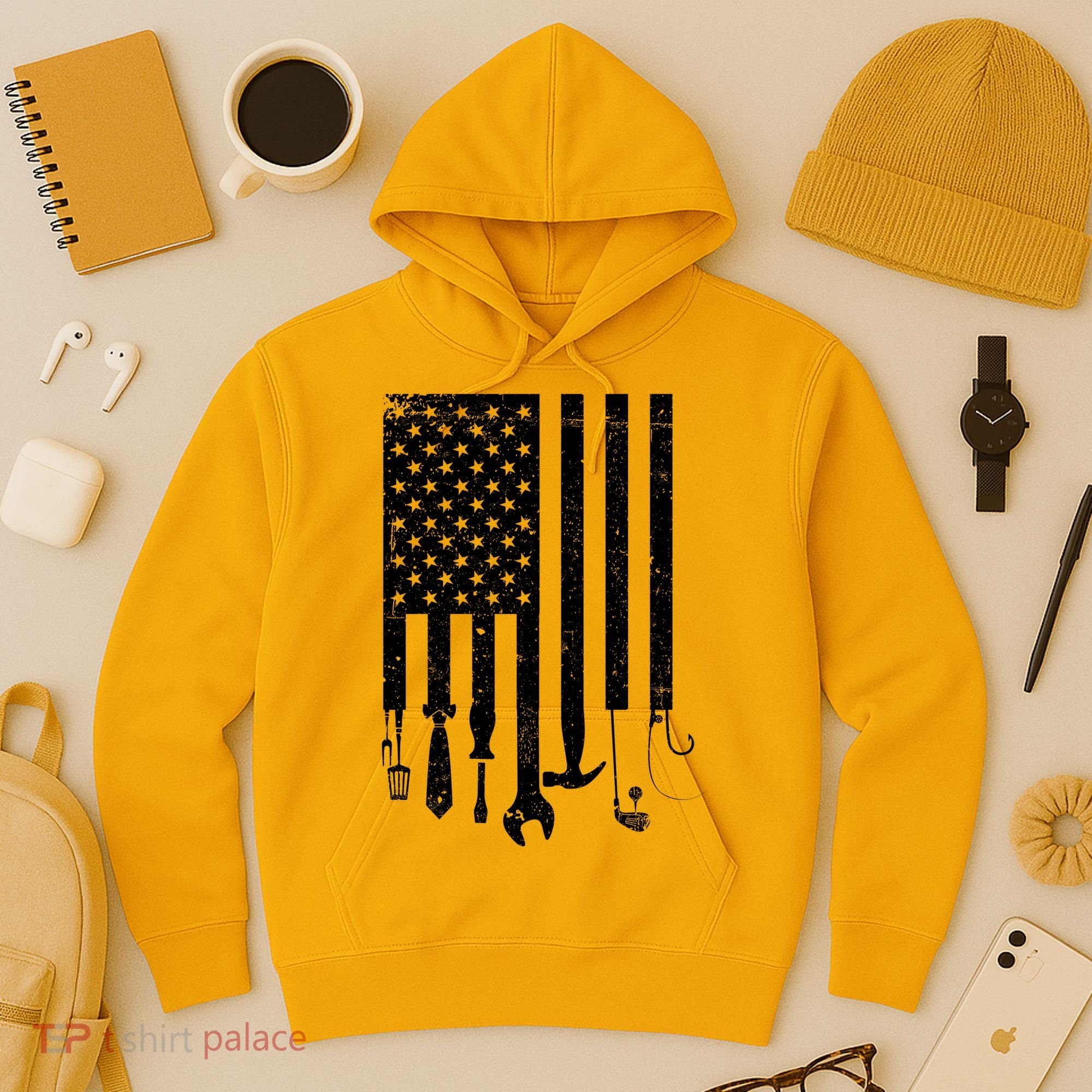 Father's Day Dad Tools USA American Flag Hoodie