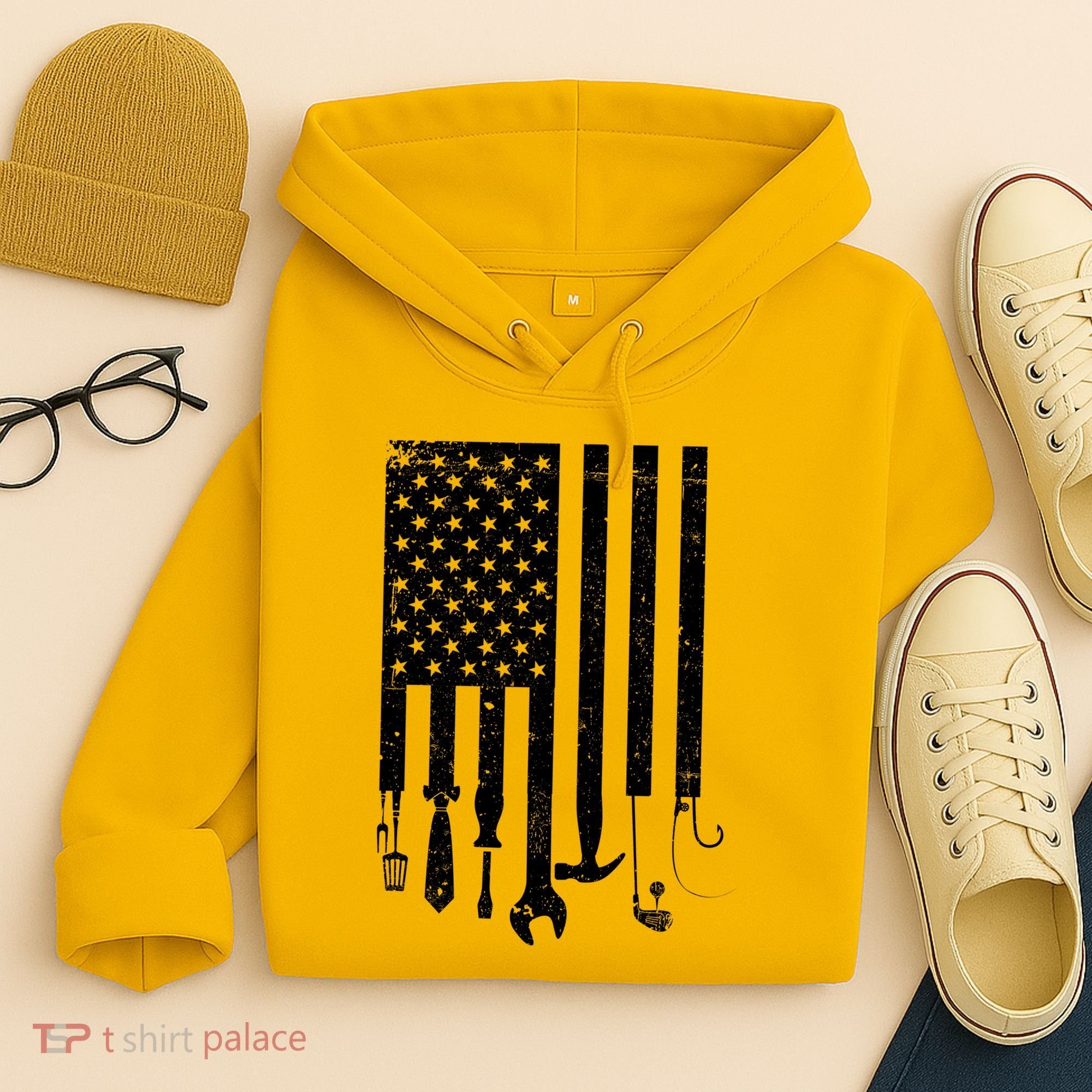 Father's Day Dad Tools USA American Flag Hoodie