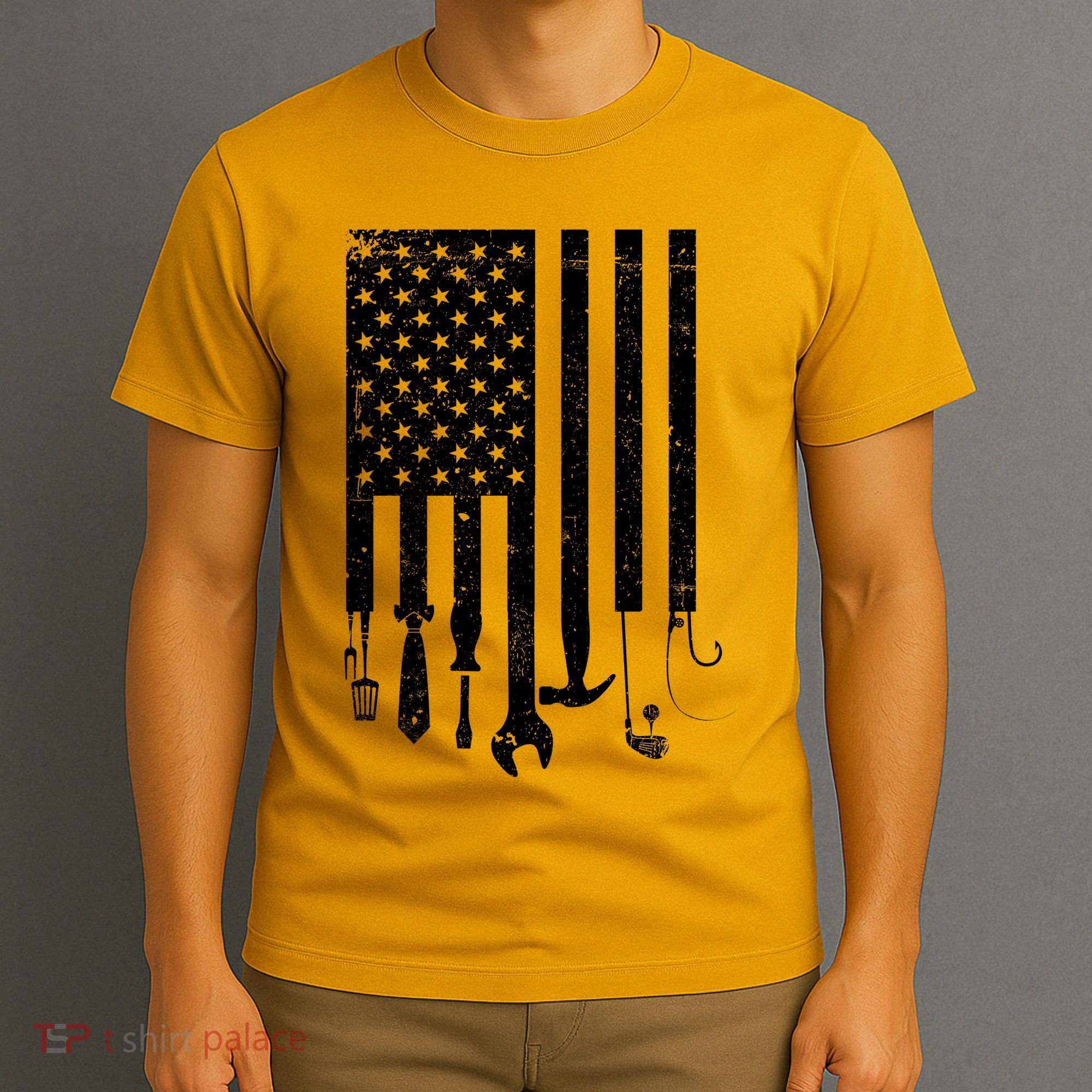 Father's Day Dad Tools USA American Flag T-Shirt