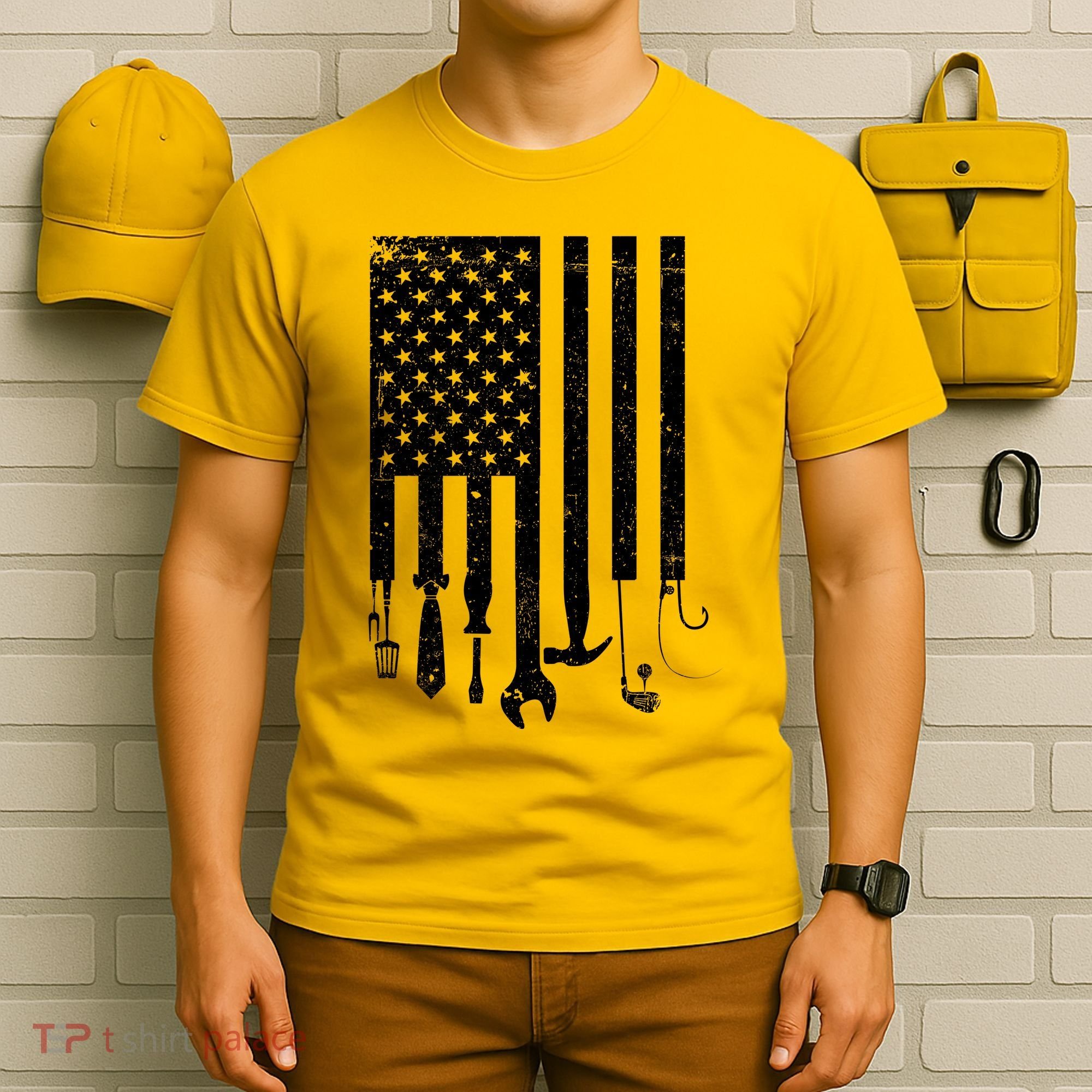 Father's Day Dad Tools USA American Flag T-Shirt