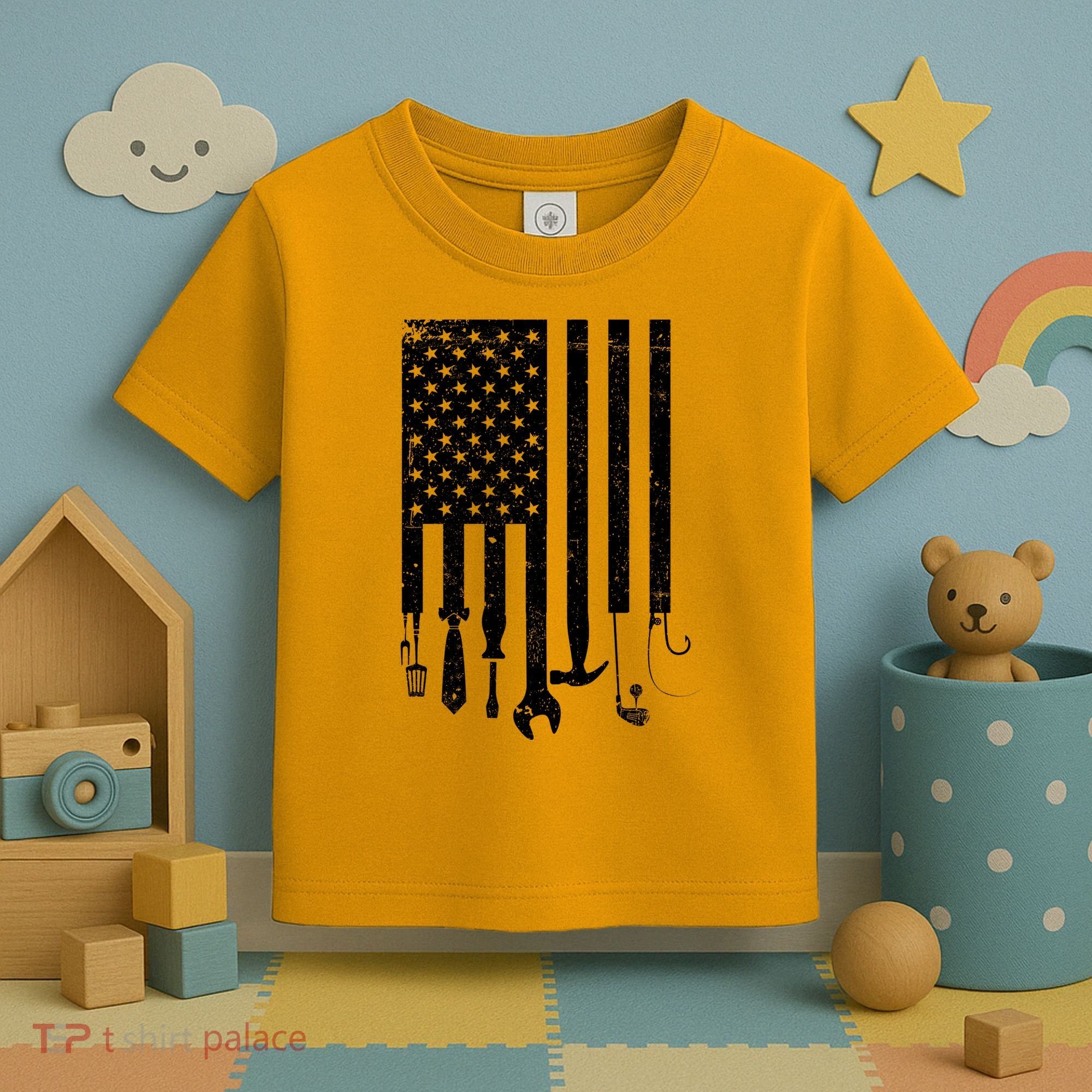 Father's Day Dad Tools USA American Flag Toddler T-Shirt