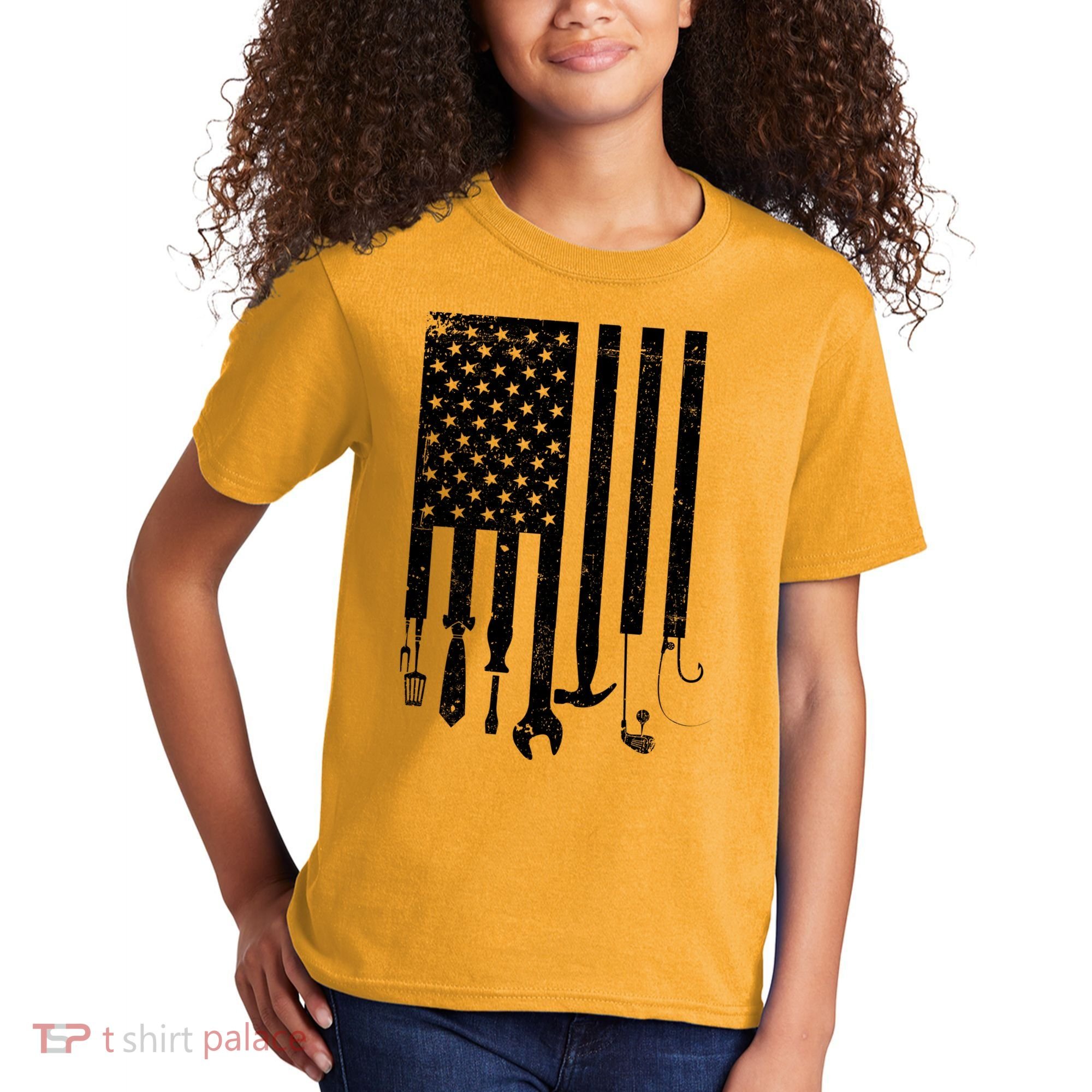 Father's Day Dad Tools USA American Flag Kids T-Shirt