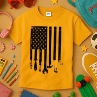 Father's Day Dad Tools USA American Flag Kids T-Shirt thumb 3