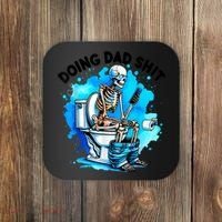 Funny Doing Dad Shit Skeleton Toilet Gift For Dad Coaster thumb 0