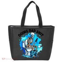 Funny Doing Dad Shit Skeleton Toilet Gift For Dad Tote Bag thumb 0