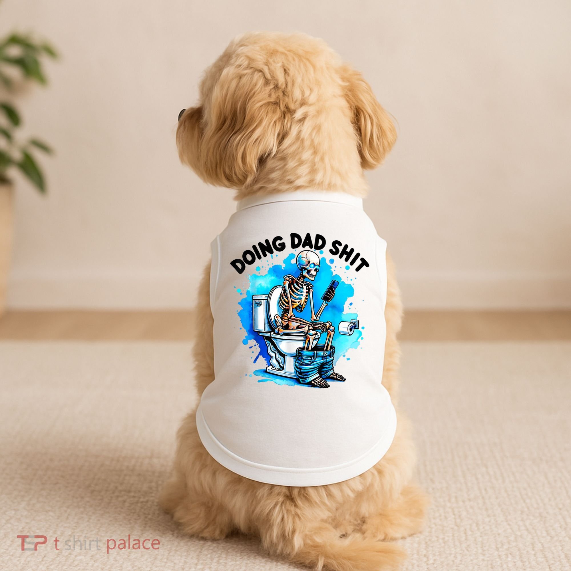Funny Doing Dad Shit Skeleton Toilet Gift For Dad Doggie Tank