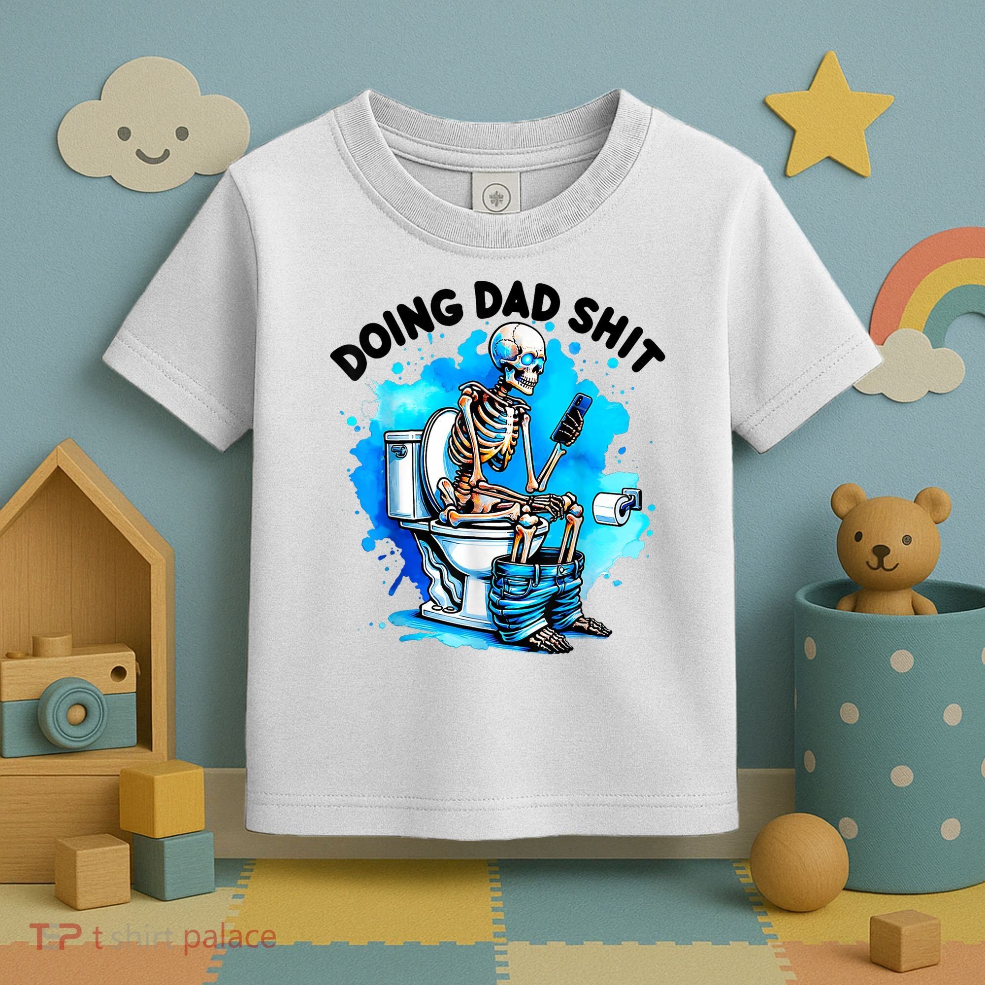 Funny Doing Dad Shit Skeleton Toilet Gift For Dad Toddler T-Shirt