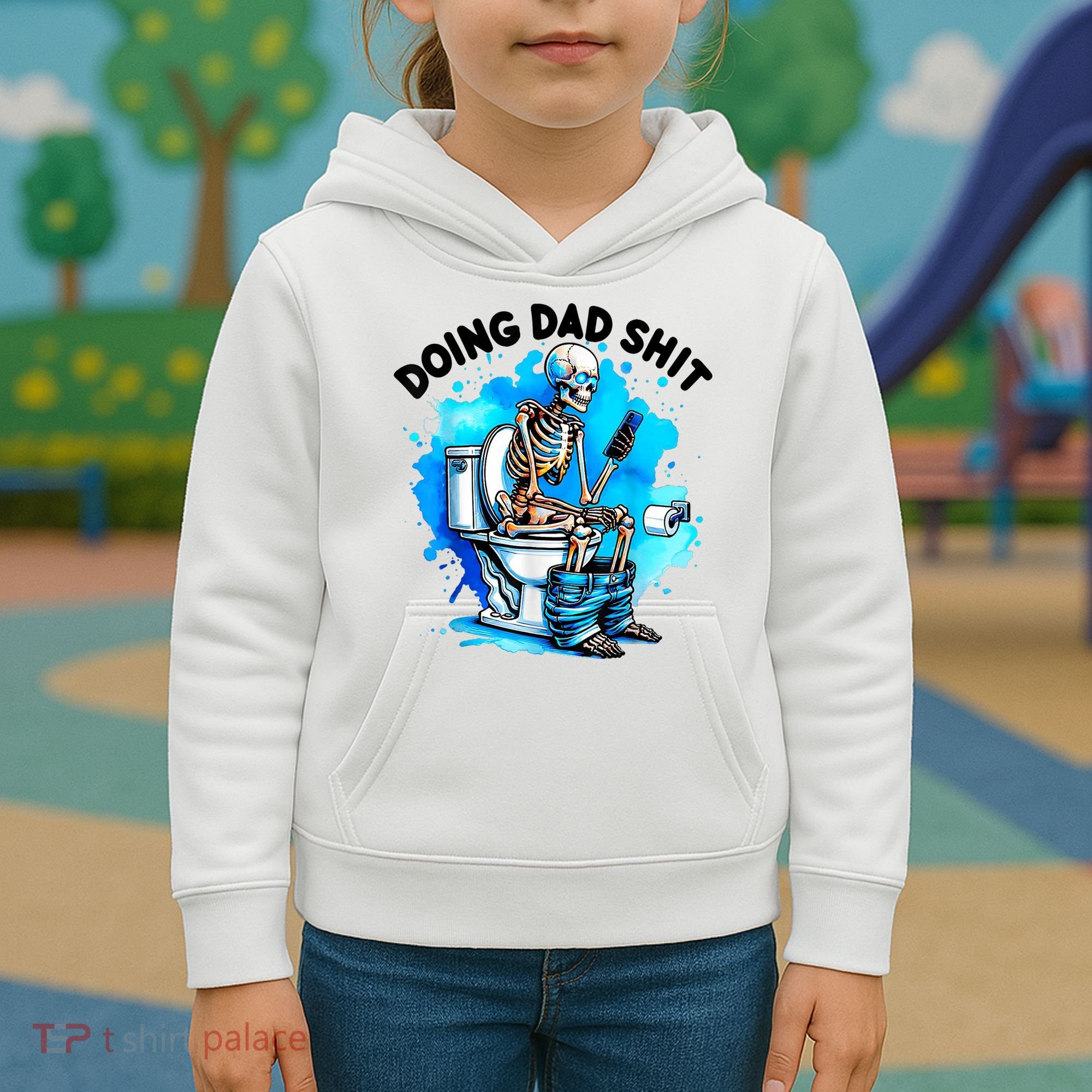 Funny Doing Dad Shit Skeleton Toilet Gift For Dad Kids Hoodie