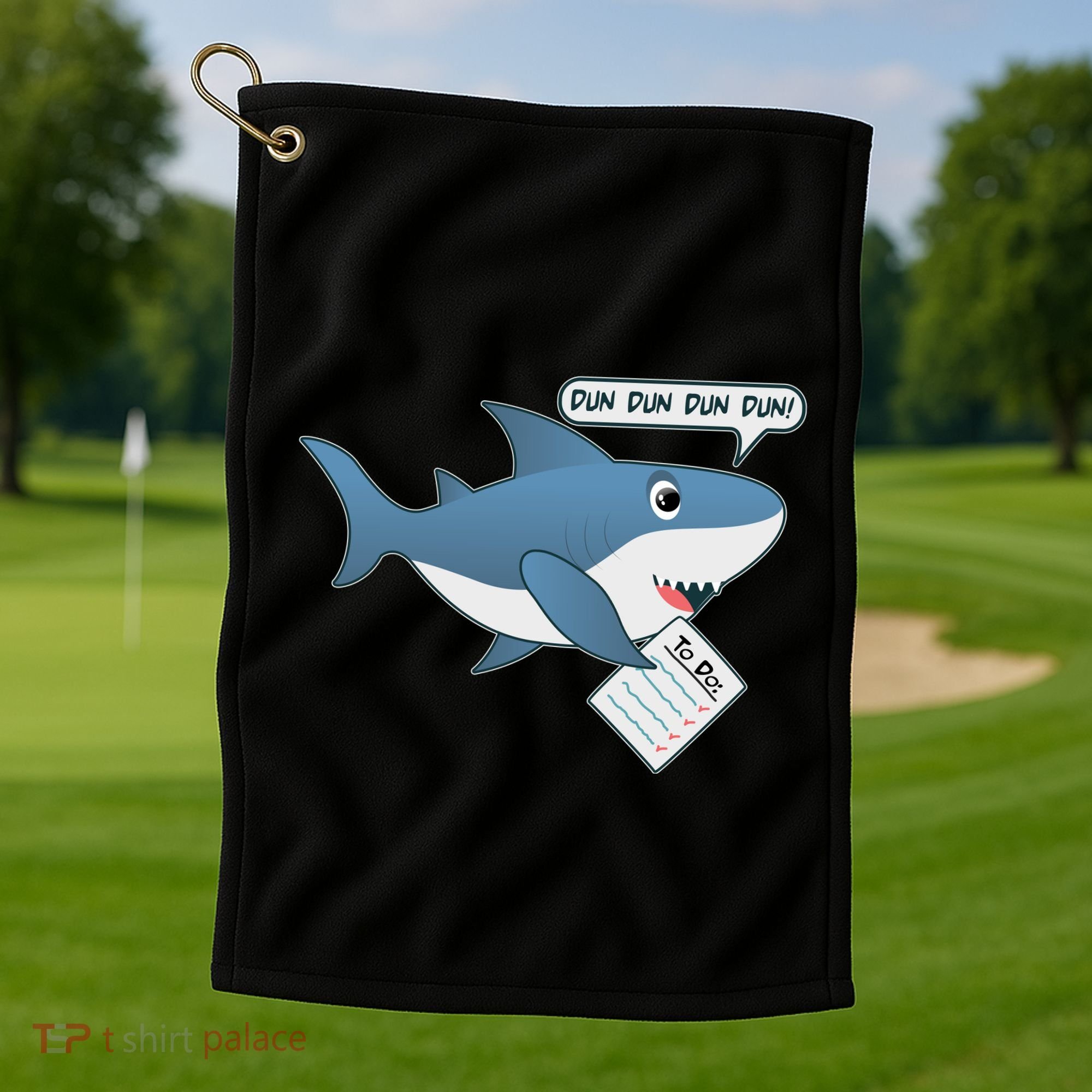 Funny Dun Dun To Do List Shark Golf Towel