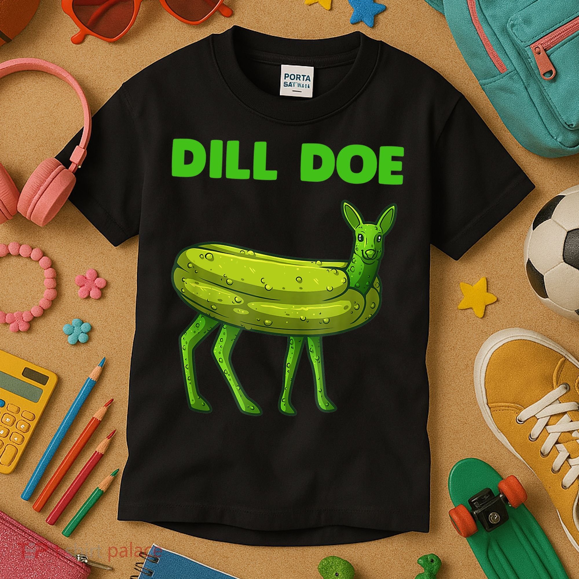 Funny Dill Doe Women Deer Green Dill Pickle Veggie Lover Kids T-Shirt