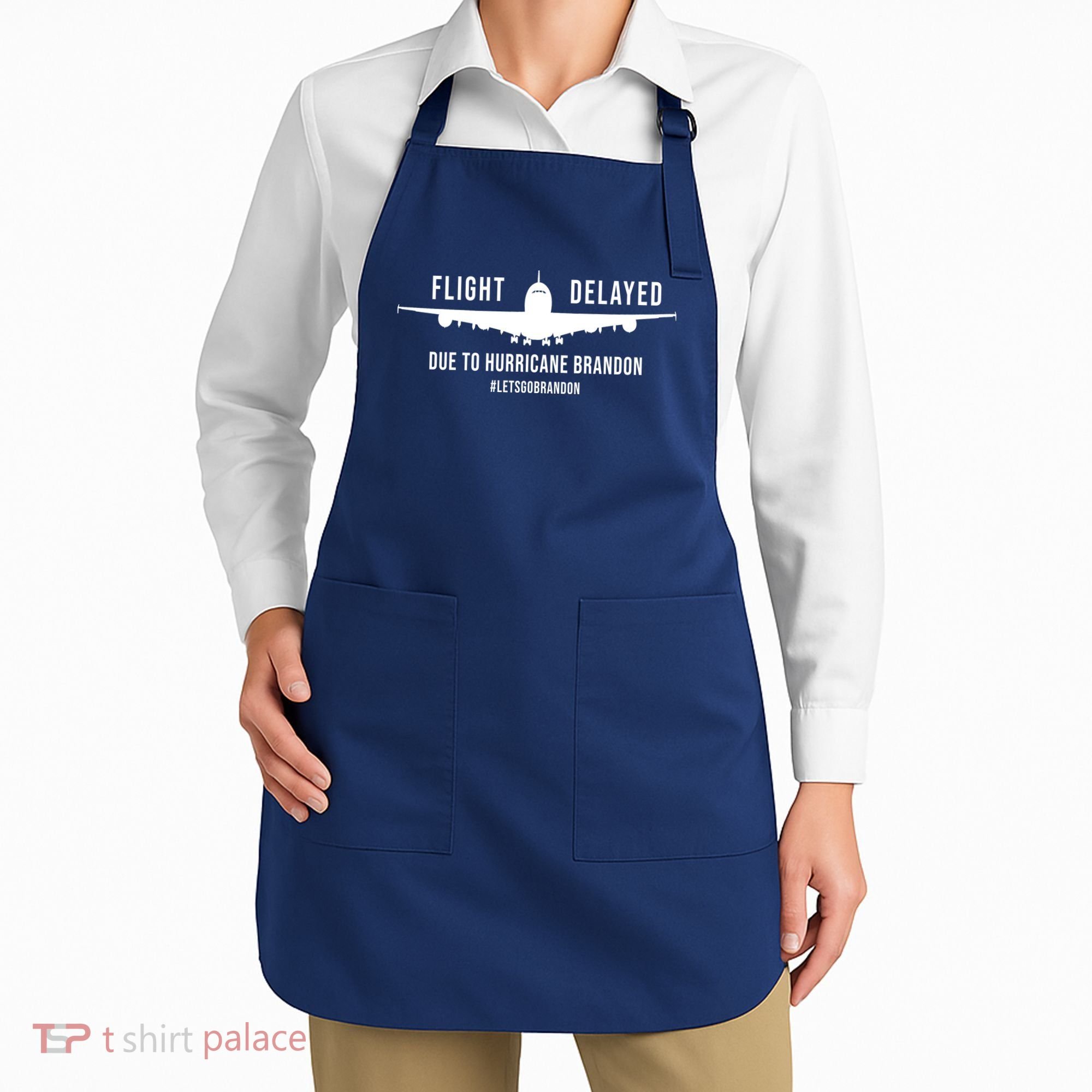 Flight Delayed Due To Hurricane Brandon #LetsGoBrandon Apron