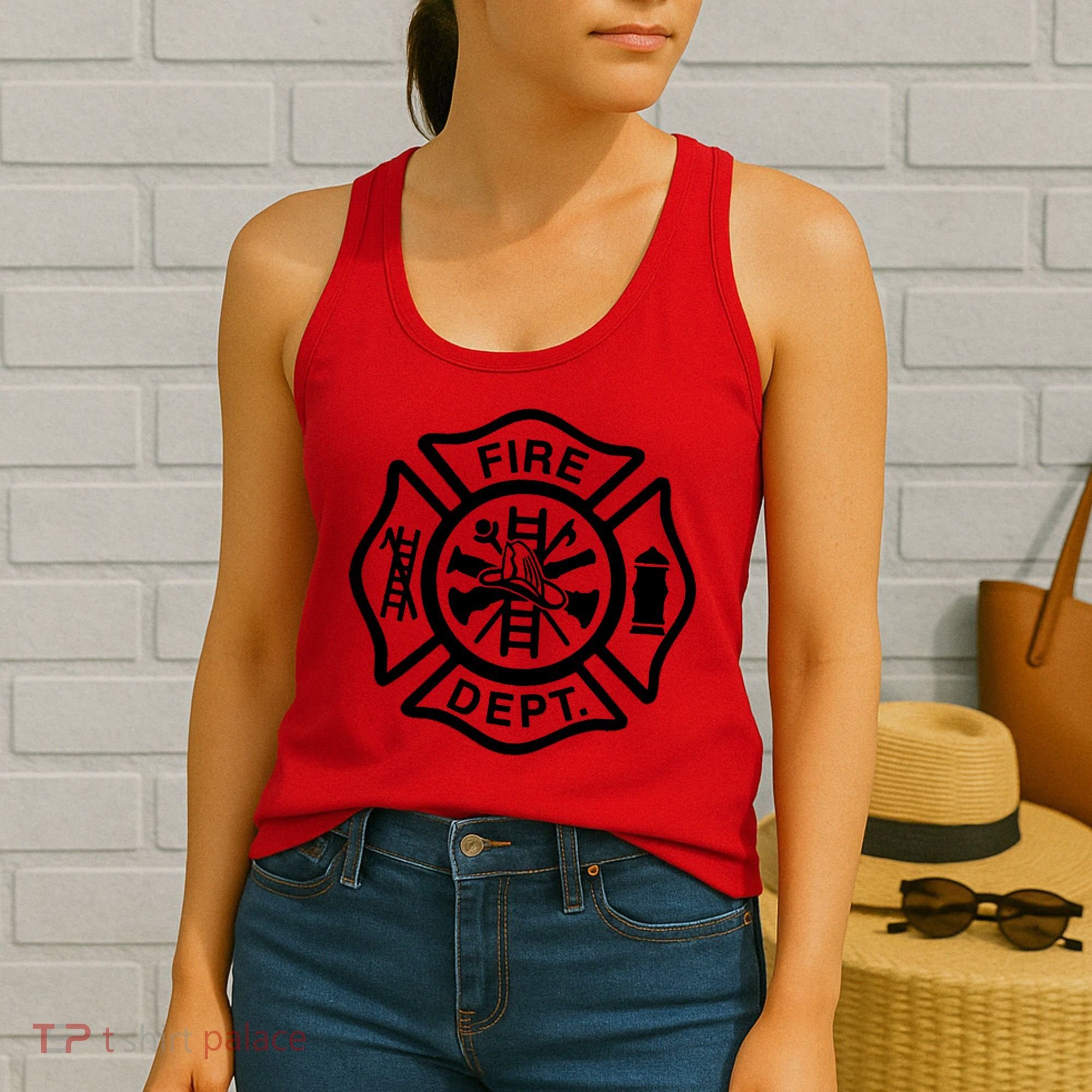 Fire Dept Emblem Badge Firefighter Logo Women's Tank Top