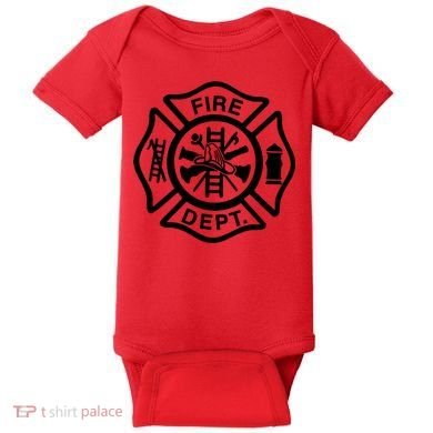Fire Dept Emblem Badge Firefighter Logo Baby Bodysuit