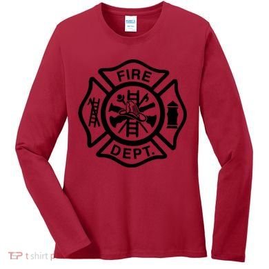 Fire Dept Emblem Badge Firefighter Logo Women's Long Sleeve Shirt