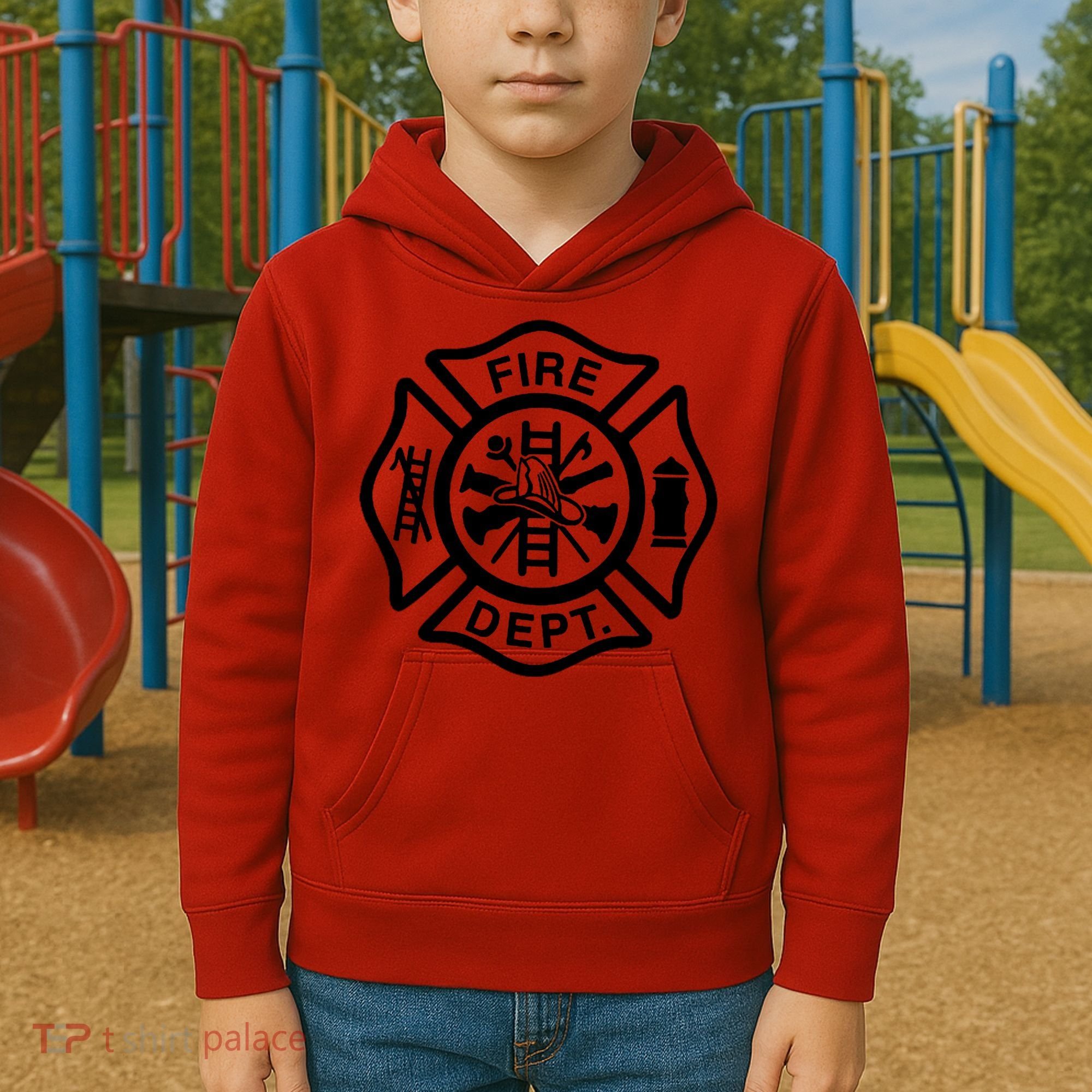 Fire Dept Emblem Badge Firefighter Logo Kids Hoodie
